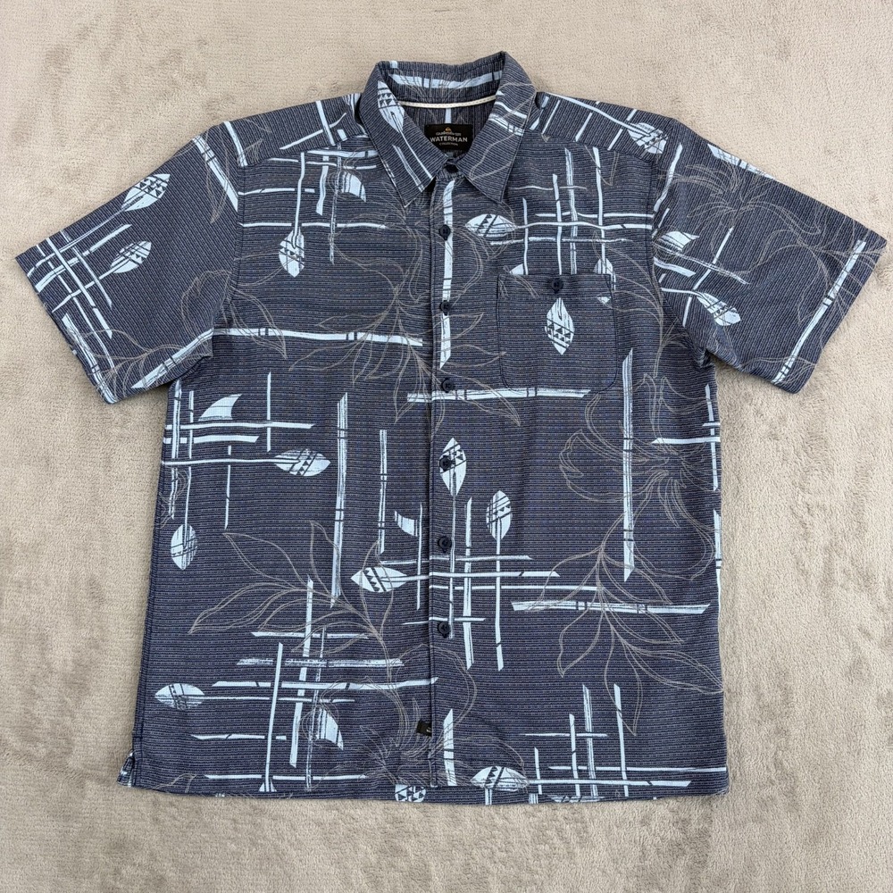 Quiksilver Waterman Comfort Fit Hawaiian Shirt in Blue Tribal Floral Men Medium